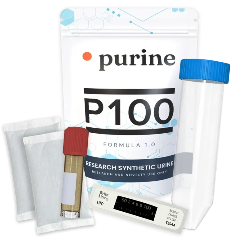 P100 kit — vial with blue lid, two heating pads, temperature strip
